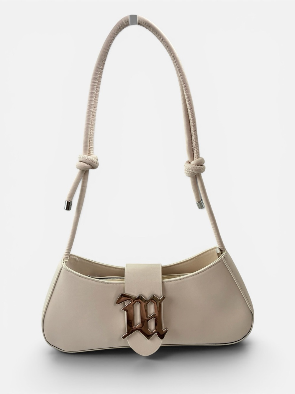 Cream Shoulder Bag with Monogram Accent